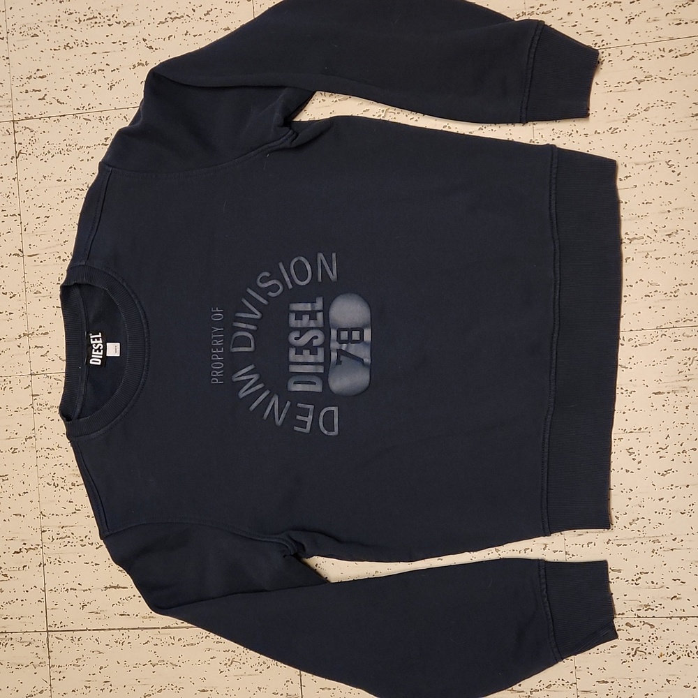 Diesel 78 Navy Blue Spellout Puff Logo Crewneck Pullover Sweater